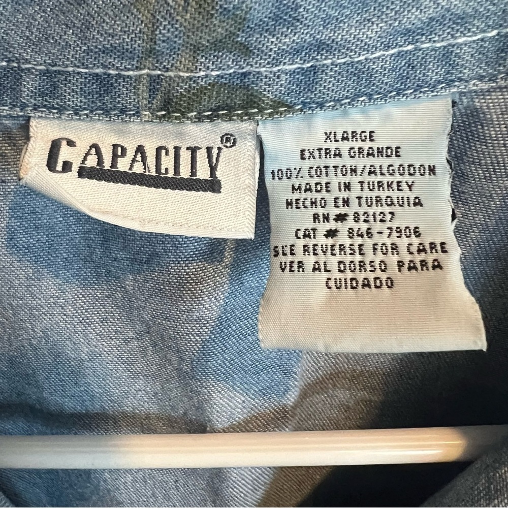 Vintage‎ Denim Short Sleeve Button Down Floral Hydrangea Print Cotton XL - Picture 3 of 6